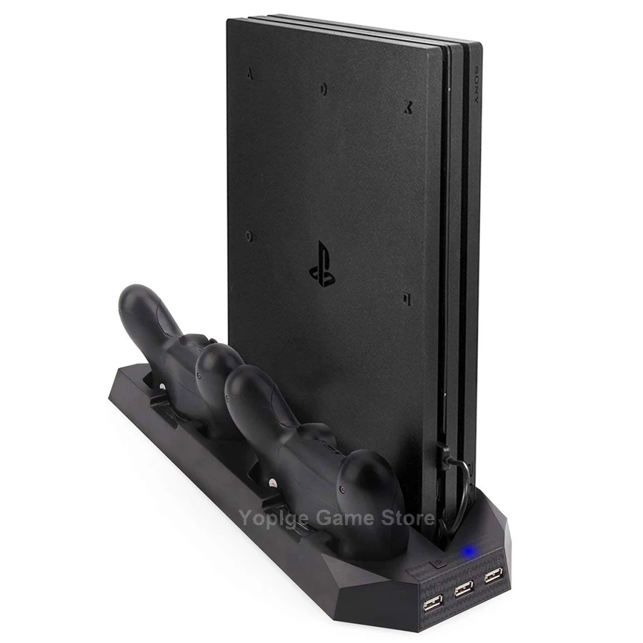 2 в 1 PS4 Pro ТОНКАЯ вертикальная подставка+ вентилятор охлаждения+ двойной контроллер зарядное устройство зарядная док-станция для игровой станции PS 4 игры аксессуары