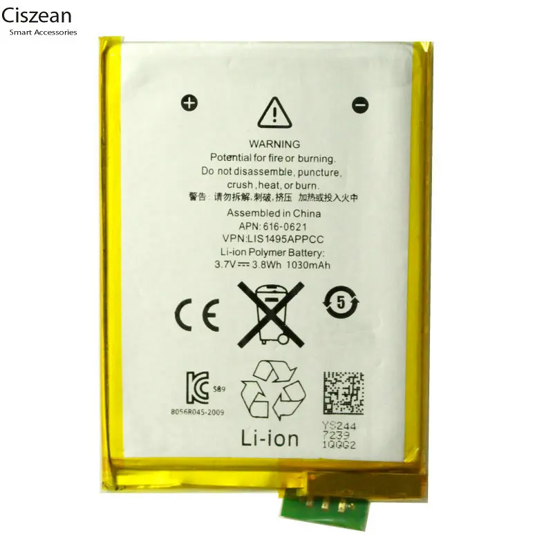 Ciszean 1x1030mAh 616 0621 / LIS1495APPCC внутренняя Замена литий полимерного аккумулятора для iPod