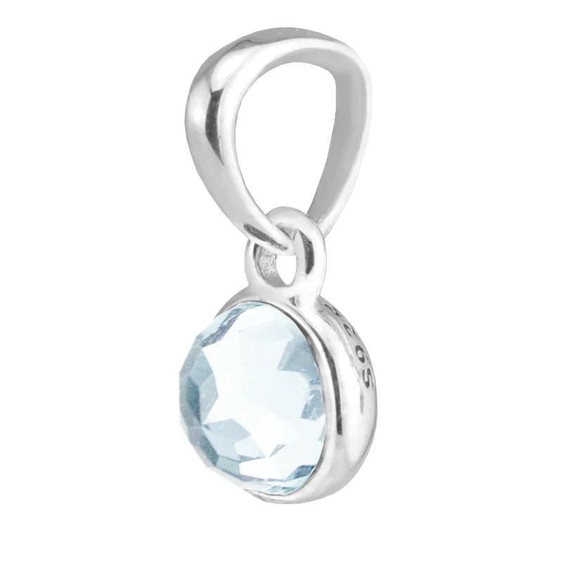 Подходит для браслетов Pandora March Droplet Charms с акваголубым кристаллом 100% серебряные