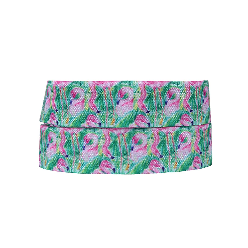 

(50 yards/lot) Free shipping 5/8" flamingo printed foe fold over elastic for hair ties
