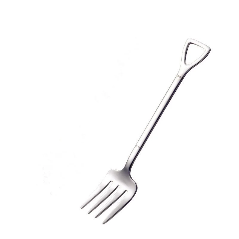 fork-Silver 1 шт. креативная десертная ложка из нержавеющей стали ложка для размешивания кофе Лопата Вилка для фруктов - Цвет: fork-Silver
