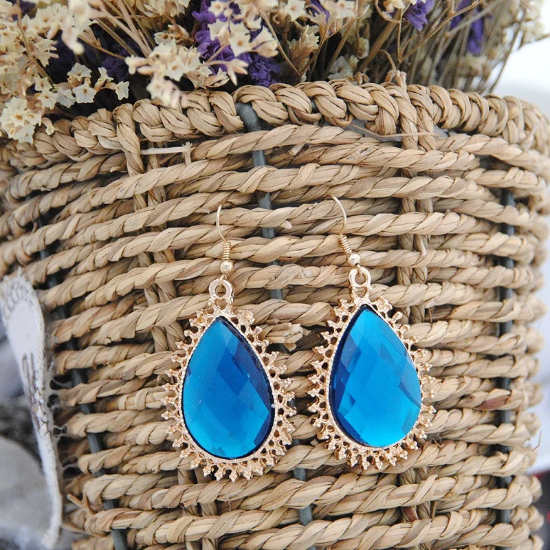 Bohemian Blue Color Carved Earrings Fashion Indian Jewelry Vintage Gypsy Crystal Water Drop for Women | Украшения и аксессуары