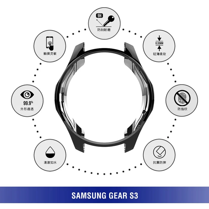 Black Lpwhh ТПУ покрытием чехол для часов samsung Шестерни S3 Защитный чехол: золотой, серебристый, розовый золотистый и черный пистолет красочные Чехлы для часов для приблизительный срок поставки: движение - Цвет: Black