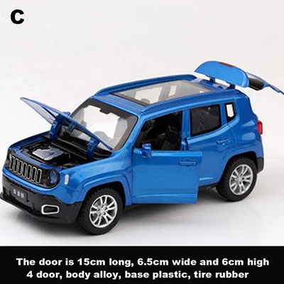 blue 1/32 Jeep Renegade SUV литая модель автомобиля со звуком и светильник Модель автомобиля игрушка машинки коллекция детских игрушек - Цвет: blue