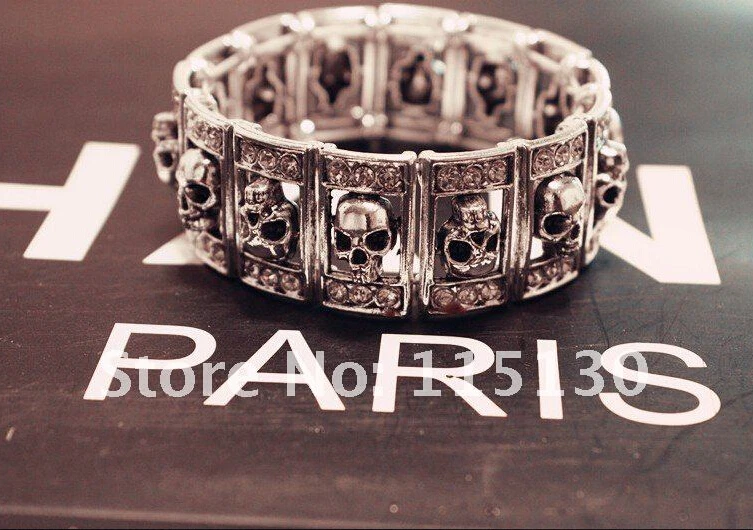 Новые готические панковские браслеты с кристаллами в виде черепа эластичные