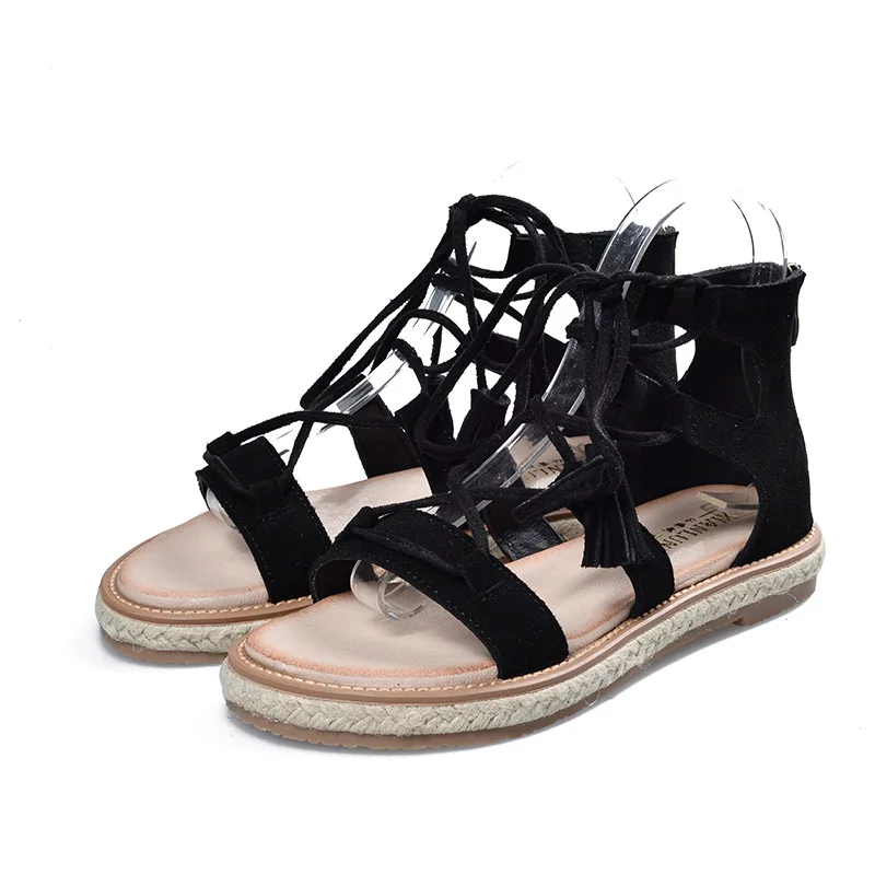 Женские сандалии из натуральной кожи на плоской подошве с перекрестными