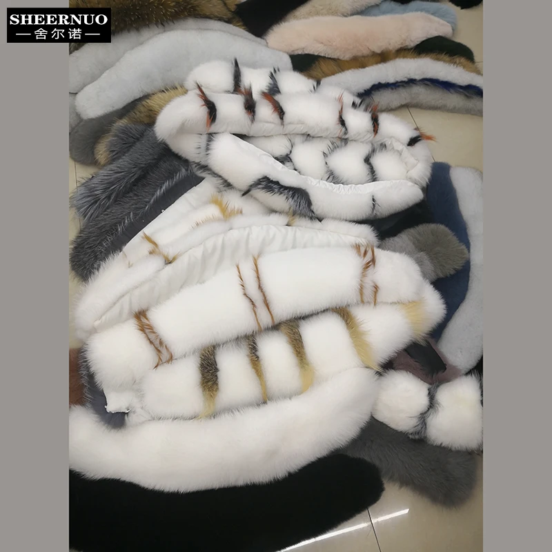 Sheernuo 100% мех лисы большой меховой воротник пуховик шапка пальто обычная шерсть