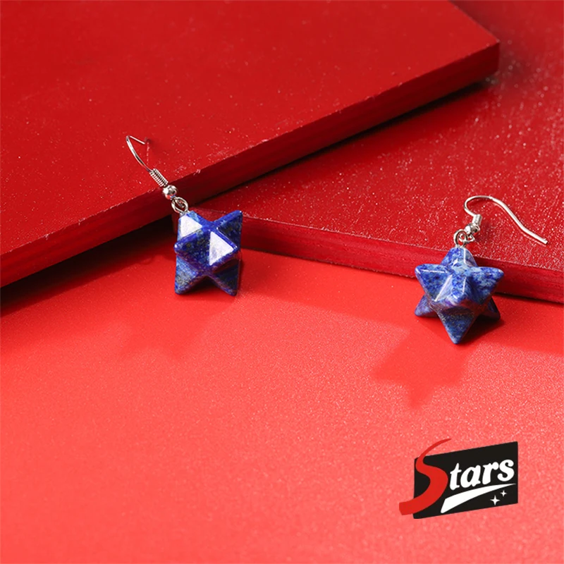 Серьги-подвески женские с натуральным камнем и звездами 2019 | Украшения