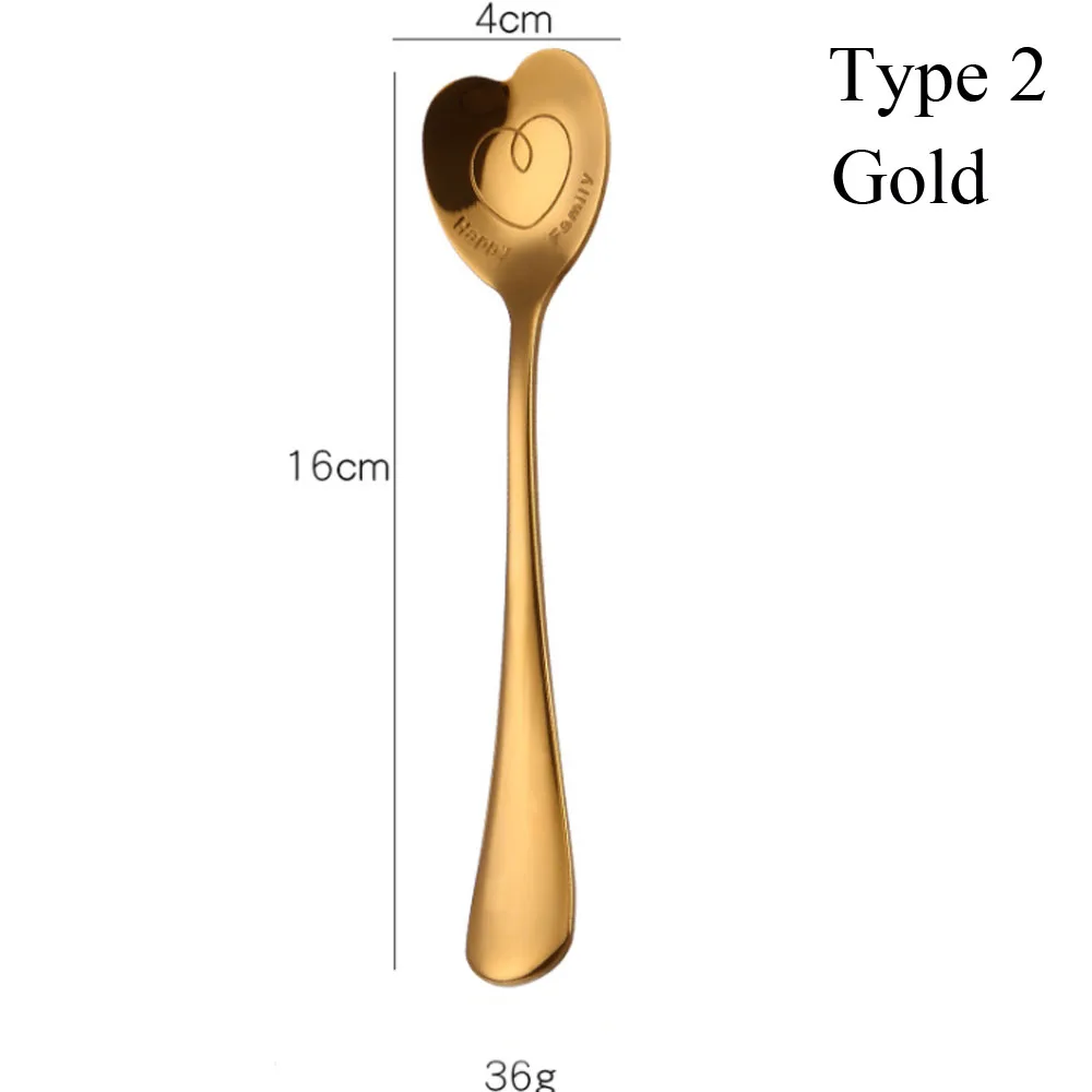 Type2 gold Красочная кофейная ложка в форме сердца из нержавеющей стали, свадебная десертная чайная ложка, кухонные принадлежности, Роскошная Посуда - Цвет: Type2 gold
