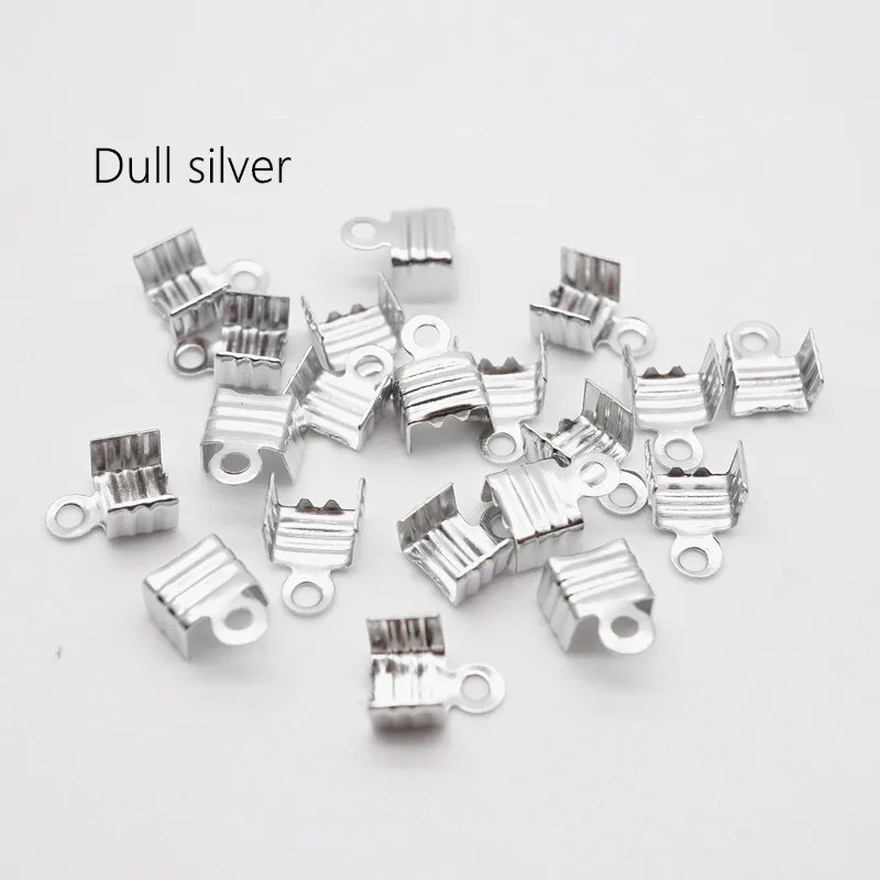100pcs Dull silver 100 шт., железные загибы, концы шнура, ювелирное изделие для 3 мм, 4 мм, 5 мм, толстая кожа, ювелирное изделие HK064 - Цвет: 100pcs Dull silver