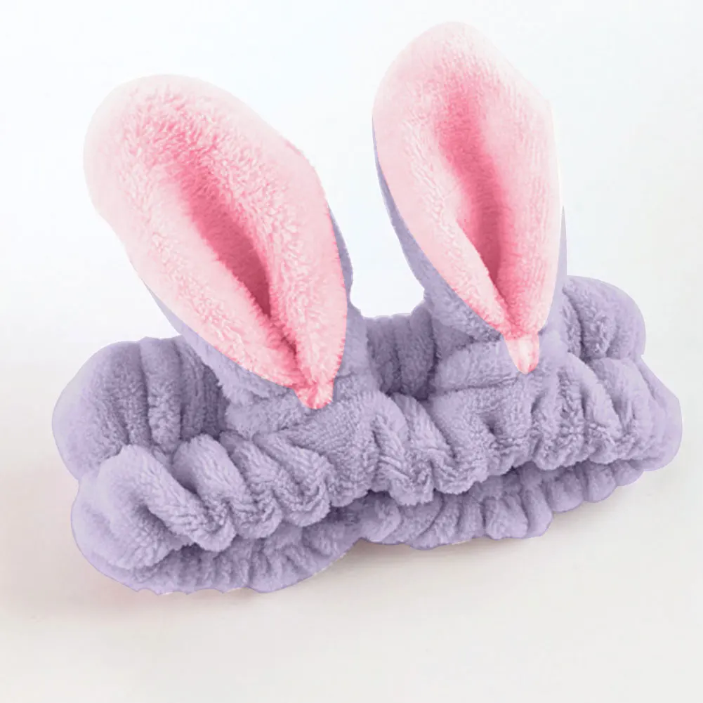 Women Fashion Makeup Headband Bath Rabbit Ears Hair Band Elastic Brimmed Soft Towel Girls Mask Tool Wash Face Coral Fleece Wide