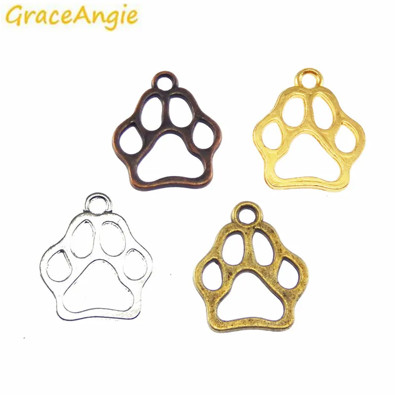 24 шт. подвеска браслет в виде собачьей лапы|paw print|bronze goldaccessory charm |