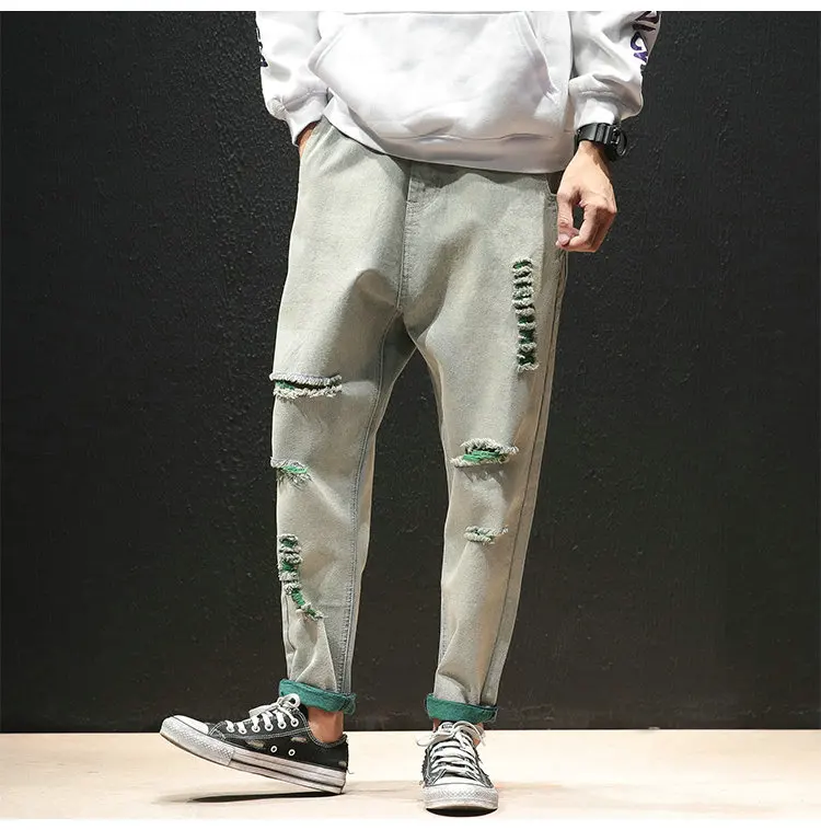 Весна Осень Новые потертые Мужские джинсы брюки Slim Fit дизайн Рваные дыры уличная джоггер джинсы для мужчин