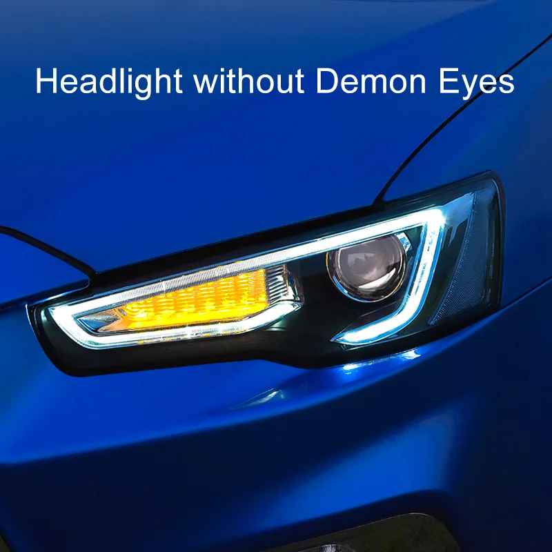 without Demon Eye Головной светильник в сборе для Mitsubishi Lancer EVO X 2010- левый и правый светодиодный ходовой светильник DRL сигнал последовательного поворота - Цвет: without Demon Eye