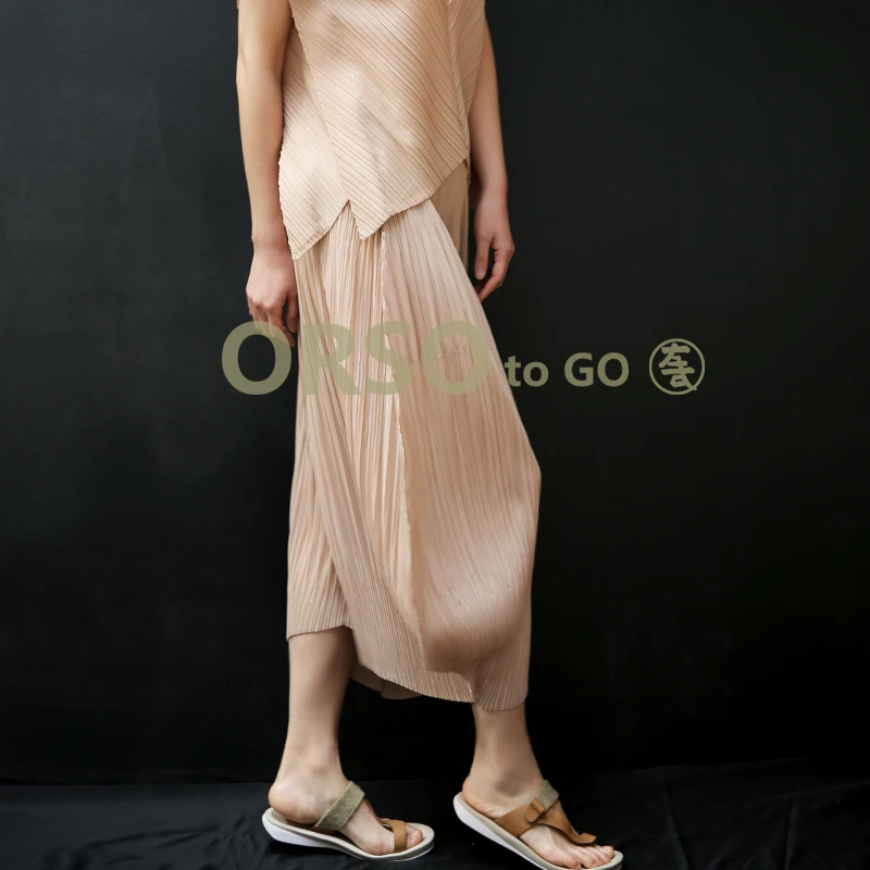 creamy-white Changpleat сезон: весна–лето новые женские брюки с широкими штанинами Miyak зимняя обувь со складками, платье от оригинального дизайнера на свободный женский с эластичной талией Штаны - Цвет: creamy-white