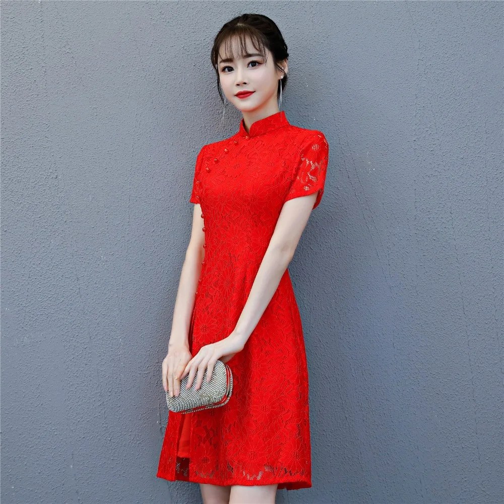 Шанхай история короткие Cheongsam китайское восточное платье женские Qipao национальный тренд стильные китайские платья кружевное китайское платье