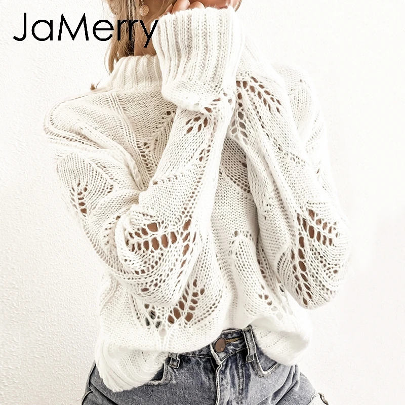 Женская винтажная водолазка JaMerry ажурный пуловер с высоким воротником