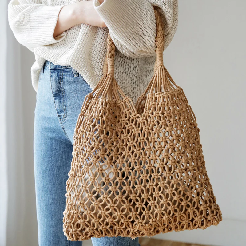 Ажурная плетеная Женская сумочка в стиле мори праздничная соломенная хлопковая