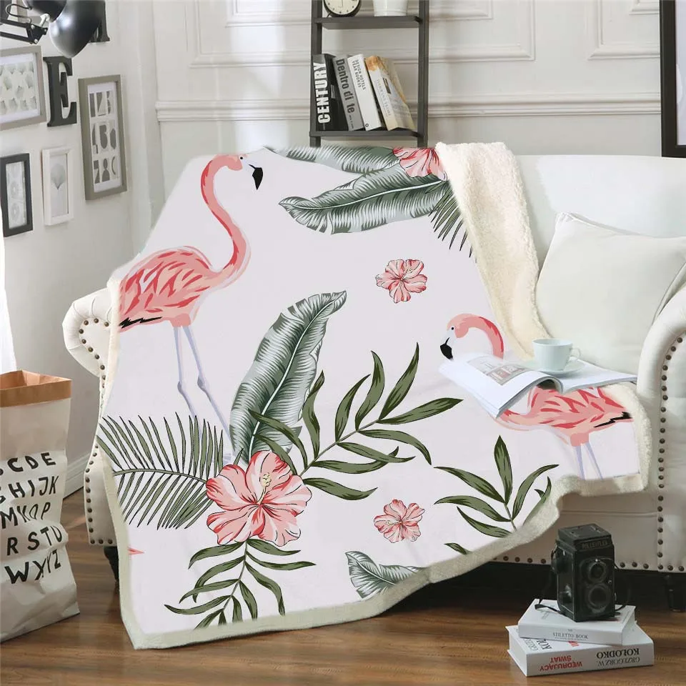 

Детское одеяло из микрофибры с рисунком фламинго, сердечки, розовое цветочное одеяло для девочек, домашний текстиль на День святого Валенти...