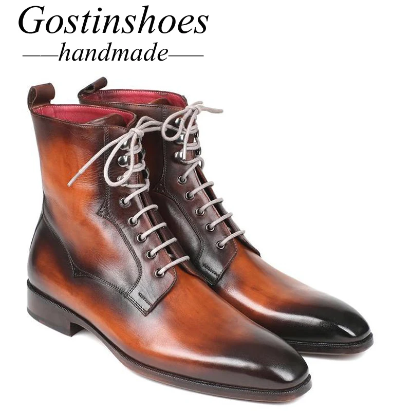 GOSTINSHOES ручная работа Goodyear Welted роскошные рабочие безопасные военные мотоциклетные армейские зимние повседневные мужские ботинки коричневый SCT41