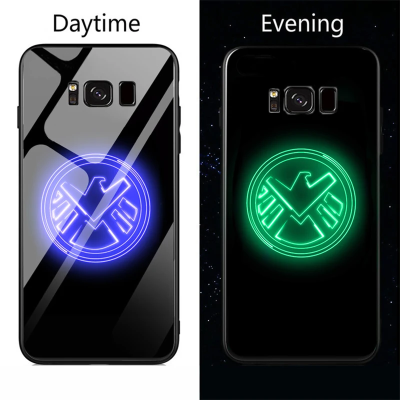 Luxury Marvel Avengers Luminous Glass Phone Case For Samsung Galaxy Note 10 8 9 S8 S9 S10 E 5G Plus Deadpool Venom Cover Coque |