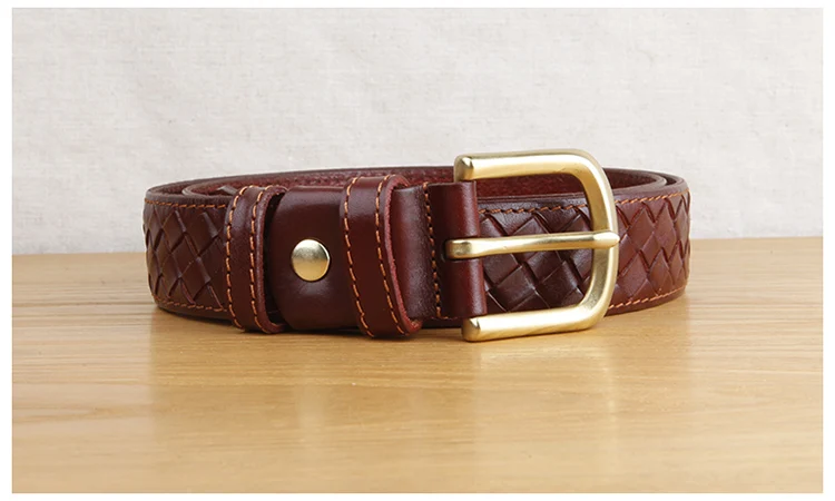 High Quality Top Layer Cow Leather Belt Handmade Men's Belt Cowskin Business Style Woven Pattern Casual Belts for Male