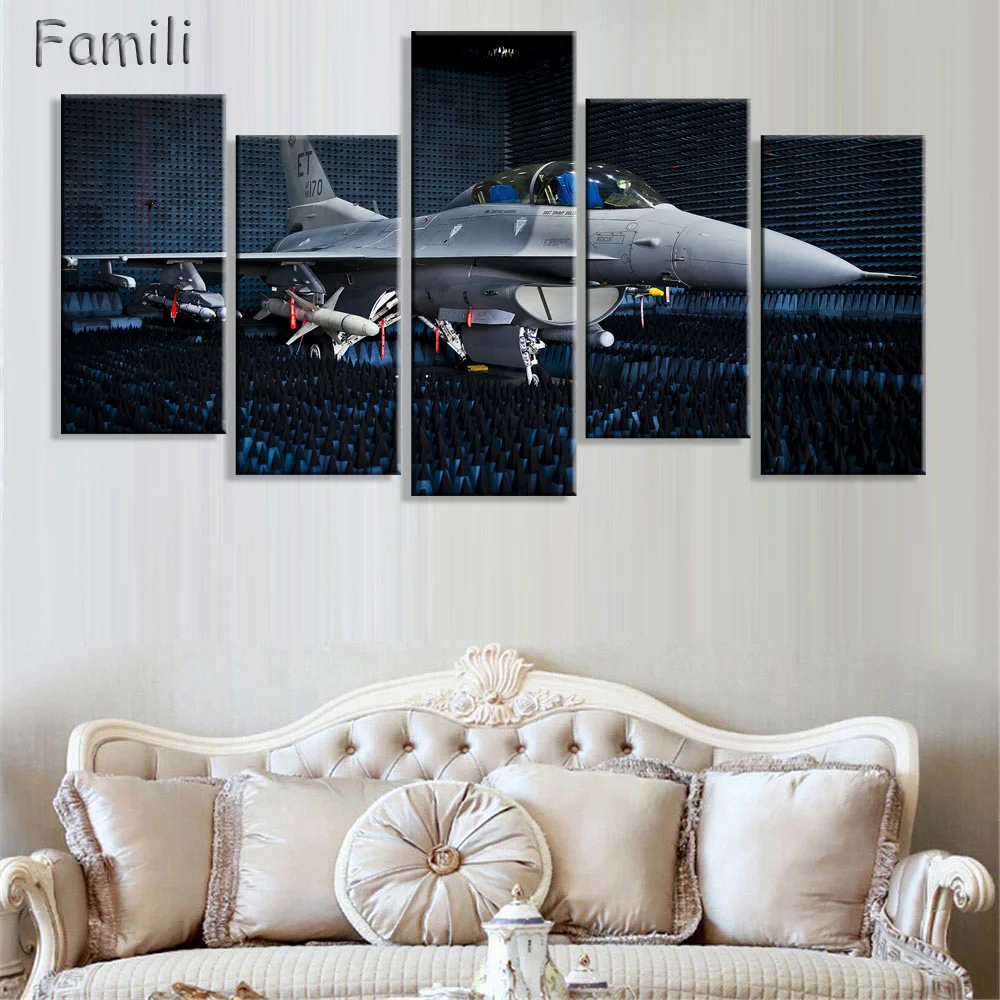 5 панелей холст художественные картины HD Печатный истребитель самолет Настенная