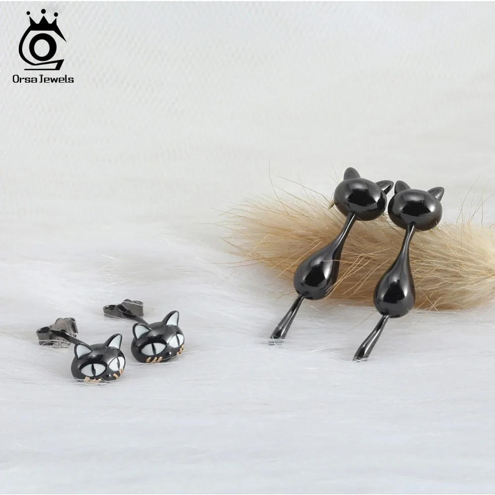 ORSA JEWELS Настоящее 925 стерлингового серебра женские серьги с милым рисунком кота