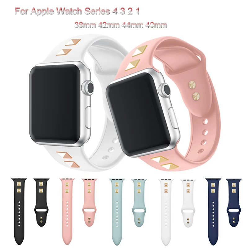 Мягкий спортивный силиконовый ремешок для Apple Watch ремешок 44 мм 40 мм 42 мм 38 мм браслет для iwatch 4 3 2 1 панк заклепки Стиль Ремешки для наручных часов