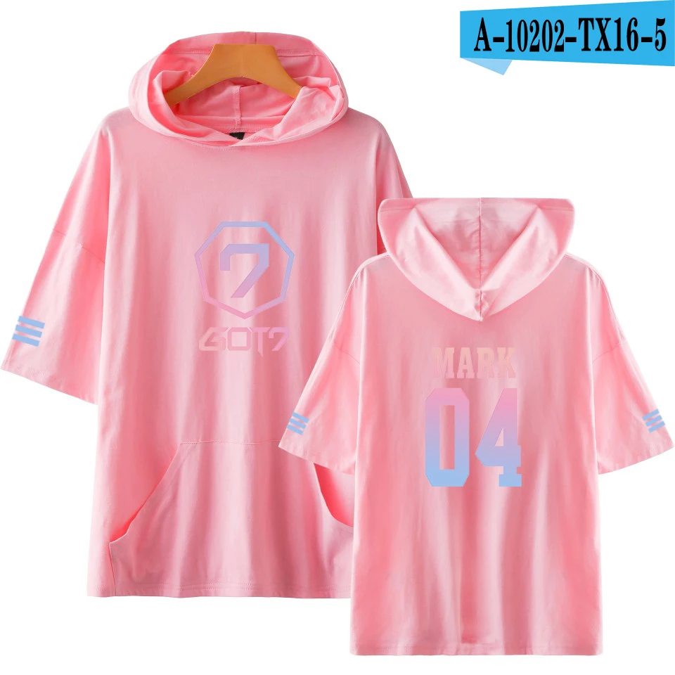 pink LUCKYFRIDAYF GOT7 Ifashion поп печати короткий рукав толстовка с капюшоном Dragon Ball Harajuku Для женщин/Для мужчин в стиле «хип-хоп», с капюшоном, с принтами персонажей из 4XL - Цвет: pink