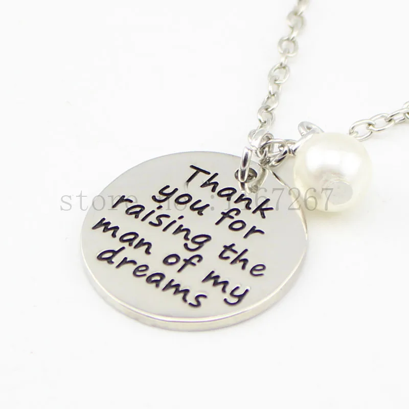 2016 Necklace Set- Mother in Law Gifts&quotThank you for raising the man of my dreams&quot and &quotI'll take care her always&quot necklace |