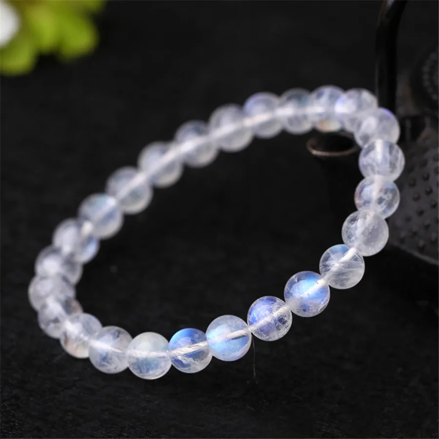 6mm 7mm 8mm Healing Crystal Round Bead Bracelets For Women Lady Stretch Genuine Rainbow Lights Natural Moonstone Bracelet | Украшения и