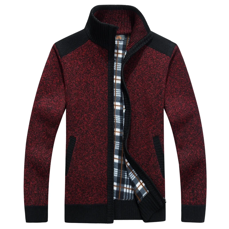 Новый мужской Повседневный Кардиган теплый свитер пальто на молнии Мужская