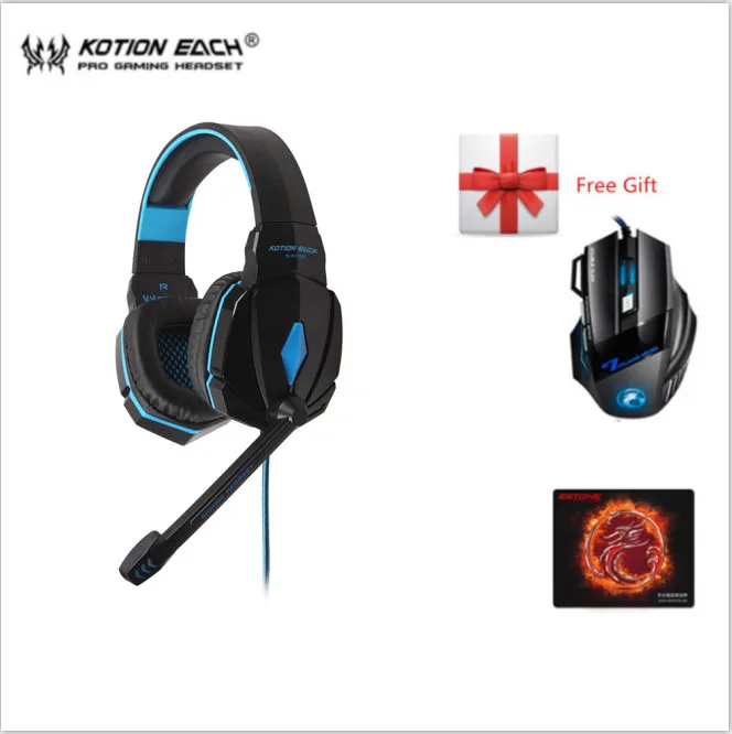 3 шт/комбо Kotion EACH G2000 игровая гарнитура Стерео Игровые наушники+ Imice 2400 точек/дюйм мышь+ коврик для мыши для ПК компьютера геймера ноутбука - Цвет: G4000 blue mouse