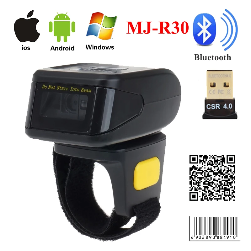 Eyoyo MJ-R30 Portable Bluetooth Ring 2D Scanner Barcode Reader For IOS Android Windows PDF417 DM QR Code 2D Wireless Scanner