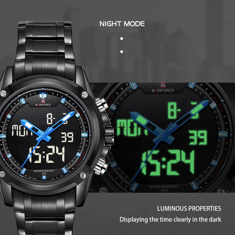 Мужские часы Naviforce, Мужские кварцевые светодиодный часы с цифровым хронографом, спортивные часы, армейские военные наручные часы, мужские часы
