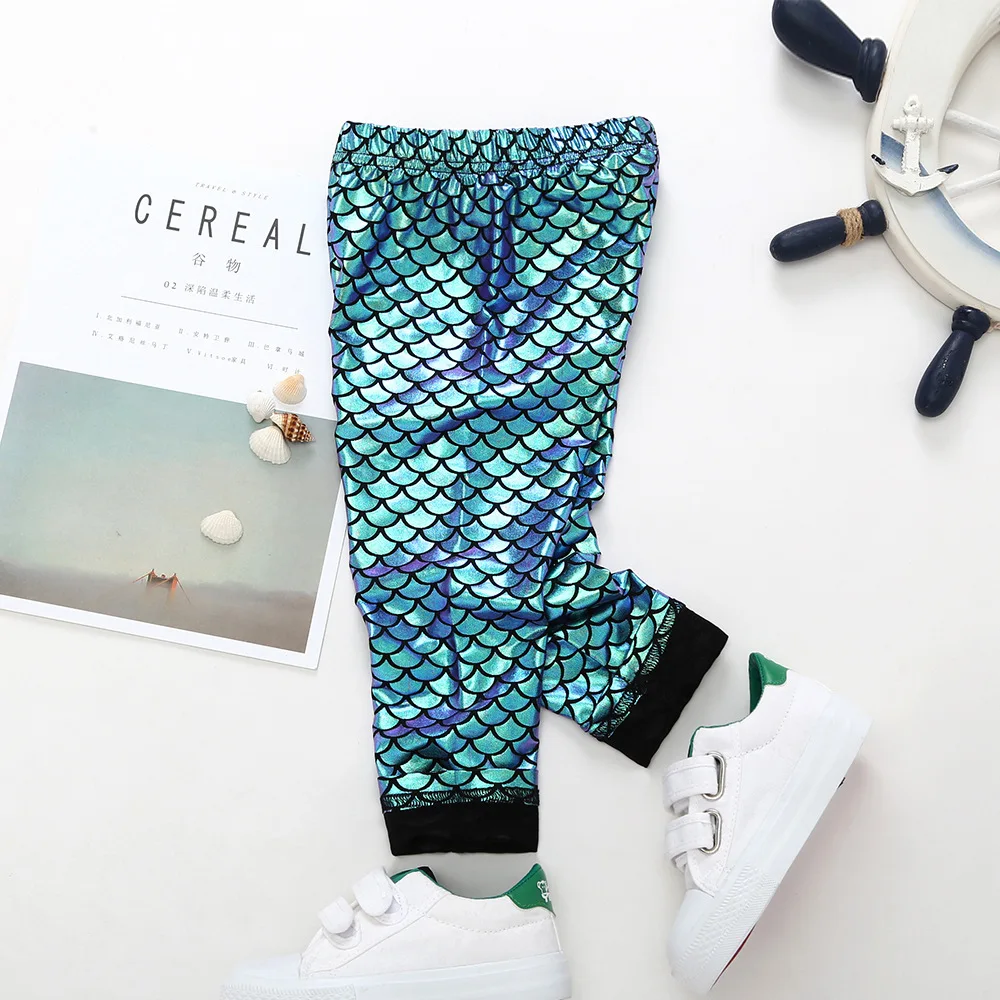 Блестящие зеленые штаны для маленьких девочек с рисунком рыбы чешуя Русалки
