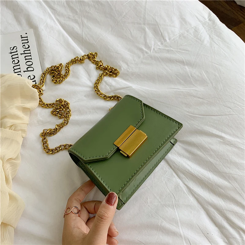 Green trumpet Элегантная женская квадратная сумка с клапаном, модная новая качественная женская дизайнерская сумка из искусственной кожи, сумки на плечо с замком и цепочкой - Цвет: Green trumpet