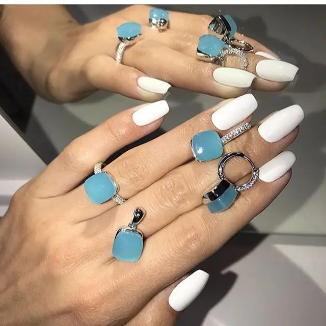 sky blue 925 пробы комплект ювелирных изделий из серебра, модное кольцо с большим квадратным небом, кольца с синим камнем, серьги и ожерелье для женщин, ювелирные изделия для свадьбы - Metal color: sky blue