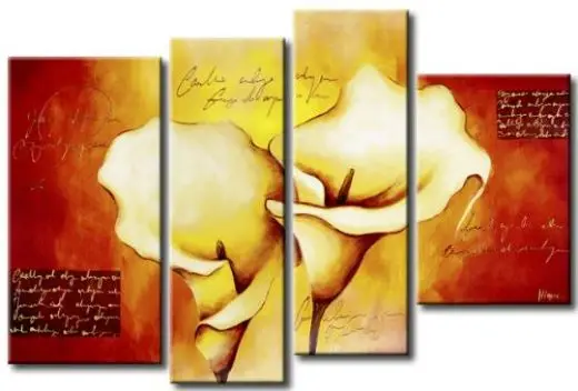 

4 Piece Hand Painted Lily Flower Oil Painting Canvas Wall Art Painting on Canvas for Living Room Decorative Picture