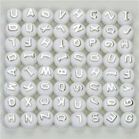 100pcs 10mm acrylic beads wholesale round letters beads with silver letter for jewelry making white alphabets beads diy crafts