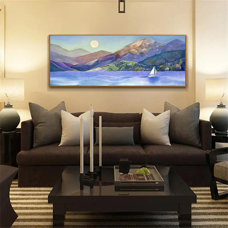 

YongHe Nordic Home Decorative Oil painting Blue Seaside Landscape Customizable Poster Wall Pictures For Decorate Living Room