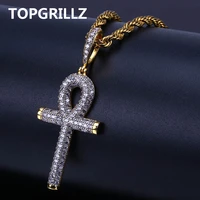 topgrillz solid back ankh cross necklaces mens women hip hop pendant necklaces iced out aaa bling cz stone gifts dropshipping