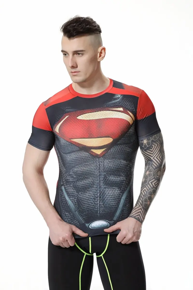 Футболка мужская компрессионная с коротким рукавом и 3D принтом супергероя|tight