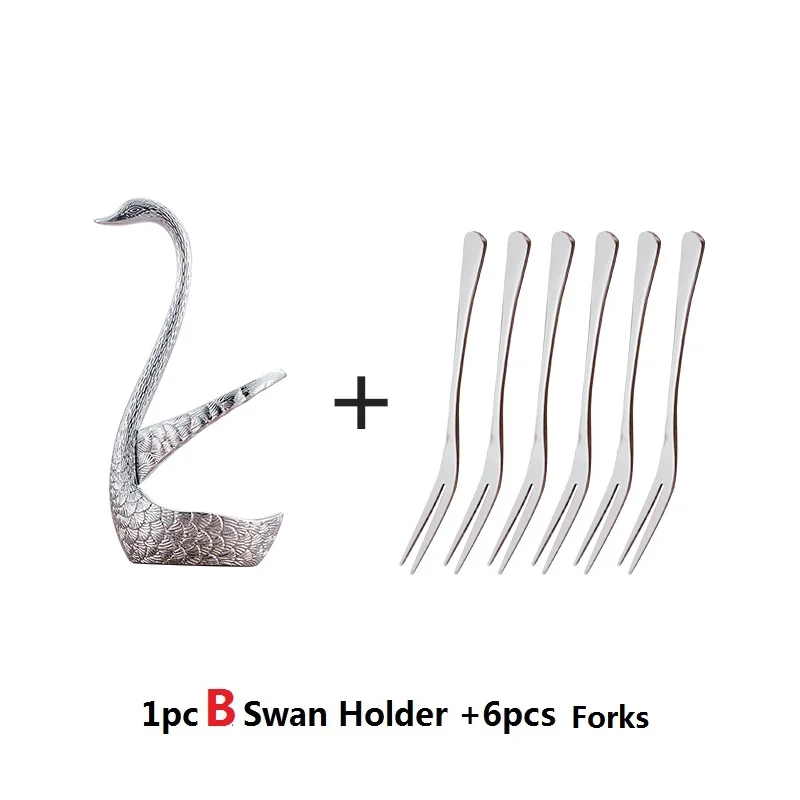 1pc B swan 6 Forks Кухонный держатель для ножей Лебедь столовая посуда наборы Свадебная вечеринка фруктовый держатель вилок десертная ложка набор посуды Свадебный Рождественский Декор - Цвет: 1pc B swan 6 Forks