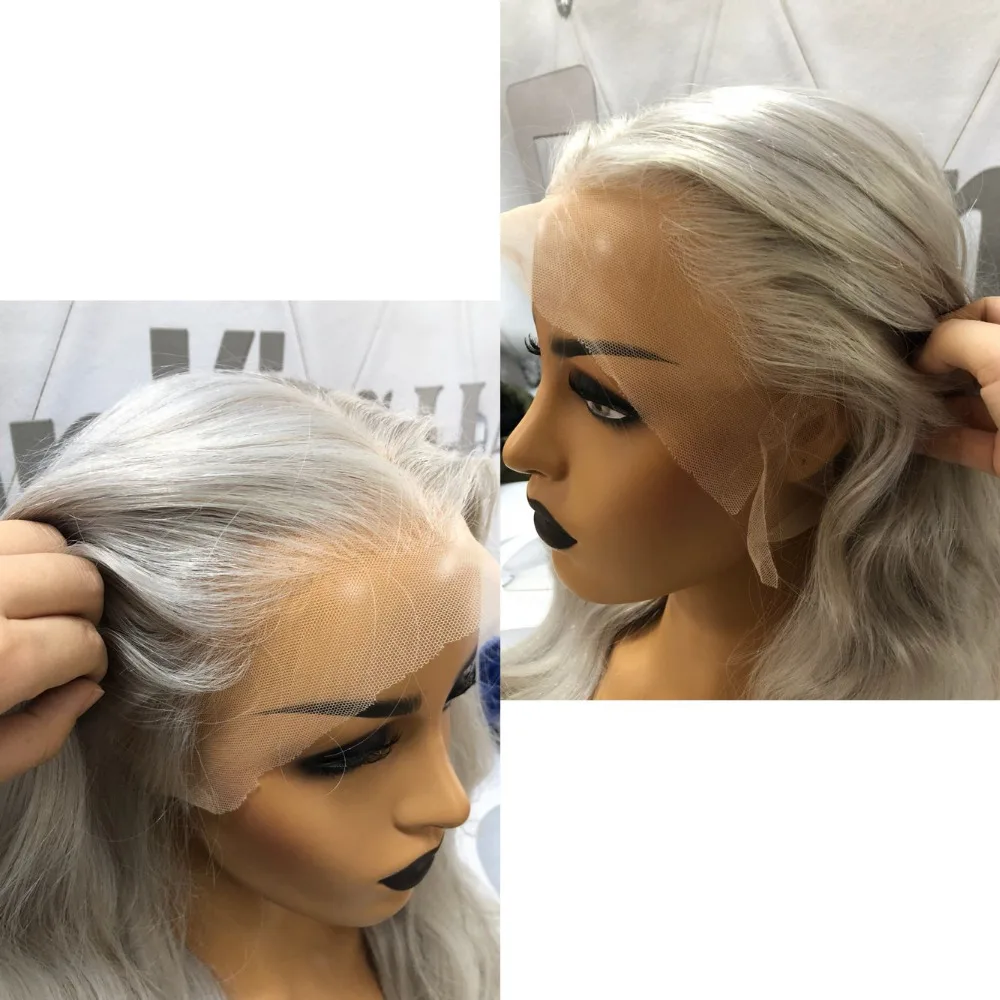 Fabwigs 150% плотность прозрачный полный парик шнурка предварительно сорвал пепел блонд человеческих волос парики бразильские прямые волосы Реми серый цвет