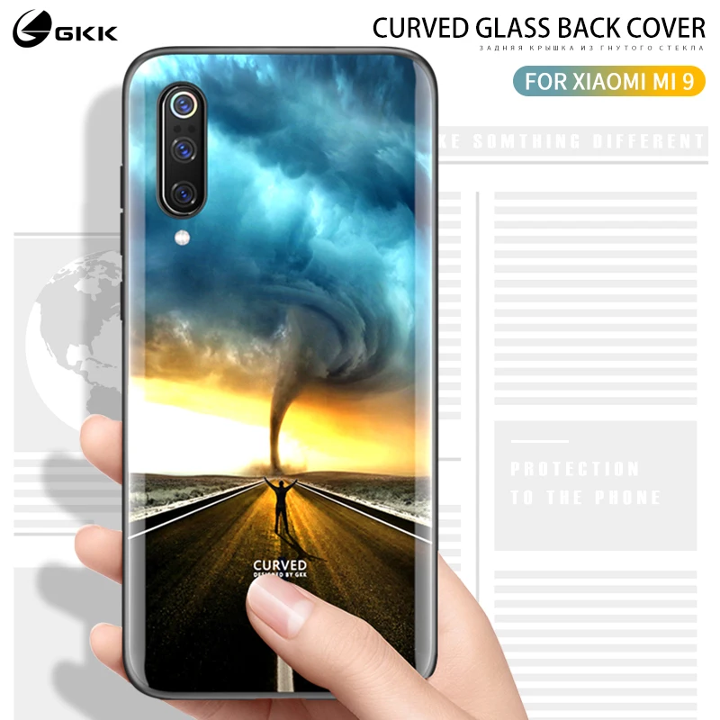 Роскошный чехол GKK для Xiaomi Mi 9 из закаленного стекла HD с рисунком мягкий край