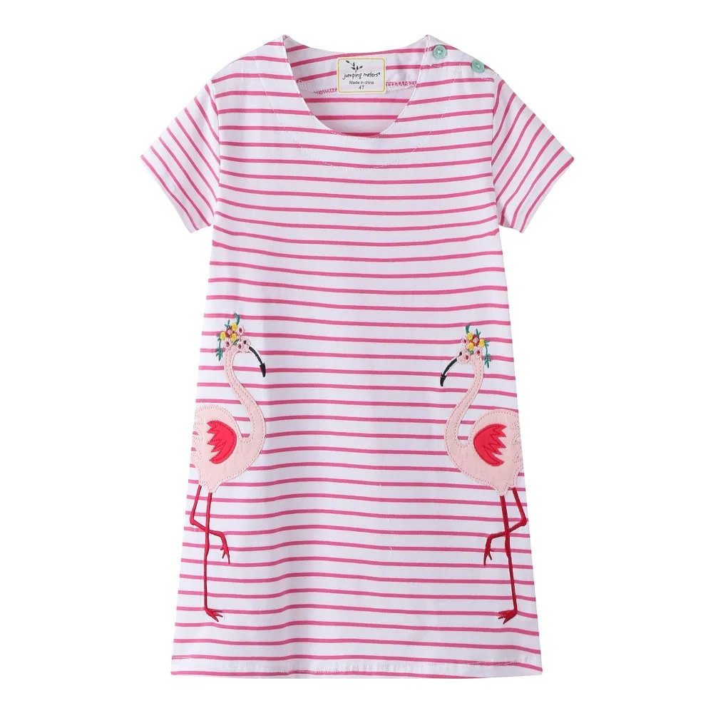 Girl's O-neck Short Sleeve Casual Fashion Stripes Design Cartoon Print Summer A-line Dresses 100% Cotton Streetwear Top | Детская