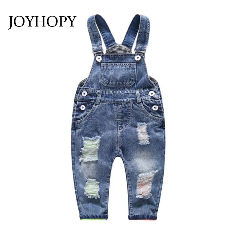 JOYHOPY/Детский комбинезон; штаны; одежда; модные джинсовые комбинезоны с дырками для малышей; комбинезоны для малышей; Штаны для маленьких мальчиков и девочек