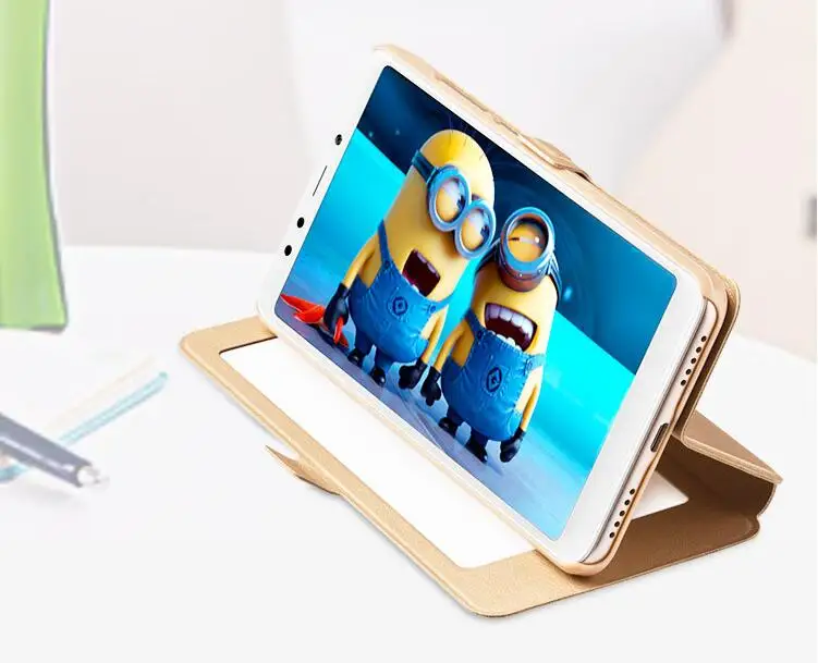 Чехол книжка для Xiaomi Redmi 5 Plus противоударный прозрачный чехол с окошком экрана